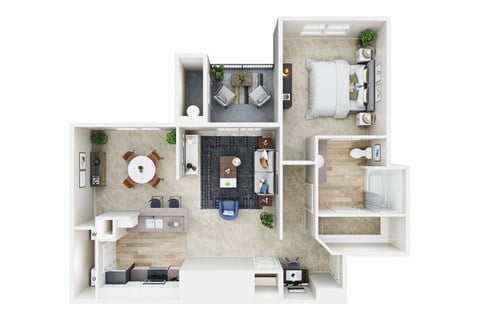 Floor plan for 1 bed, 1 bath, 814 sqft